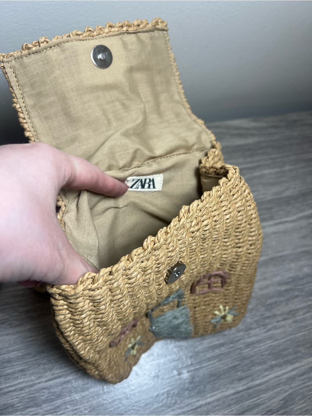 Zara Raffia Straw Woven House Flower Mini Backbag Bag - Picture 4 of 7